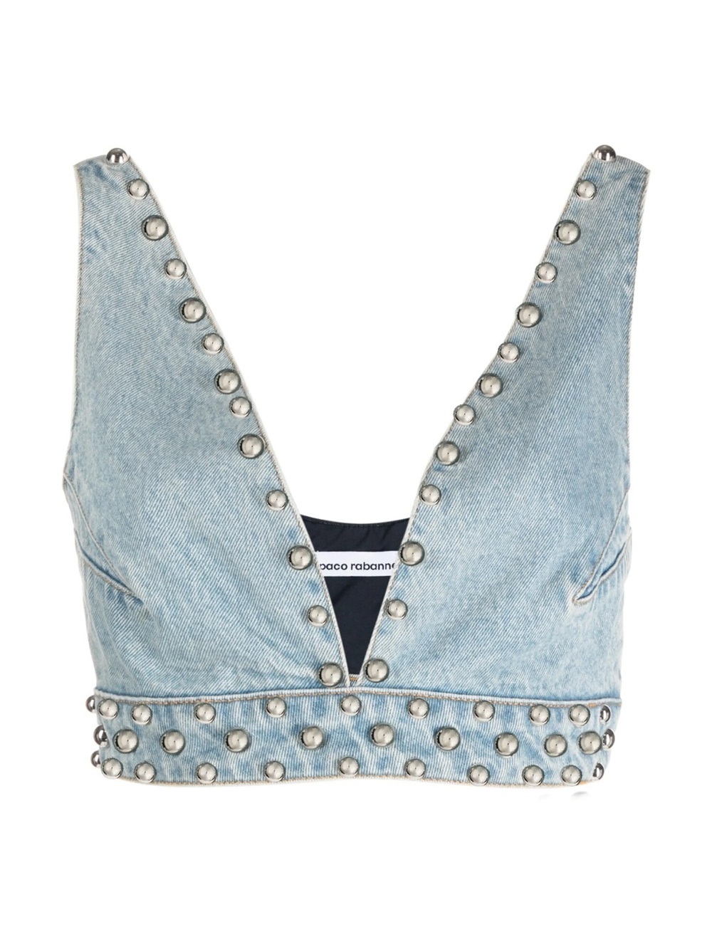 NWT Paco Rabanne Light Blue Studded Denim Plunge Crop Top